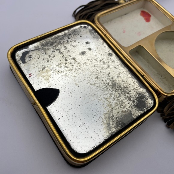 Vintage Minaudiere Cosmetic Purse Embellished Damascene Compact Vanity Bag - Picture 9 of 15